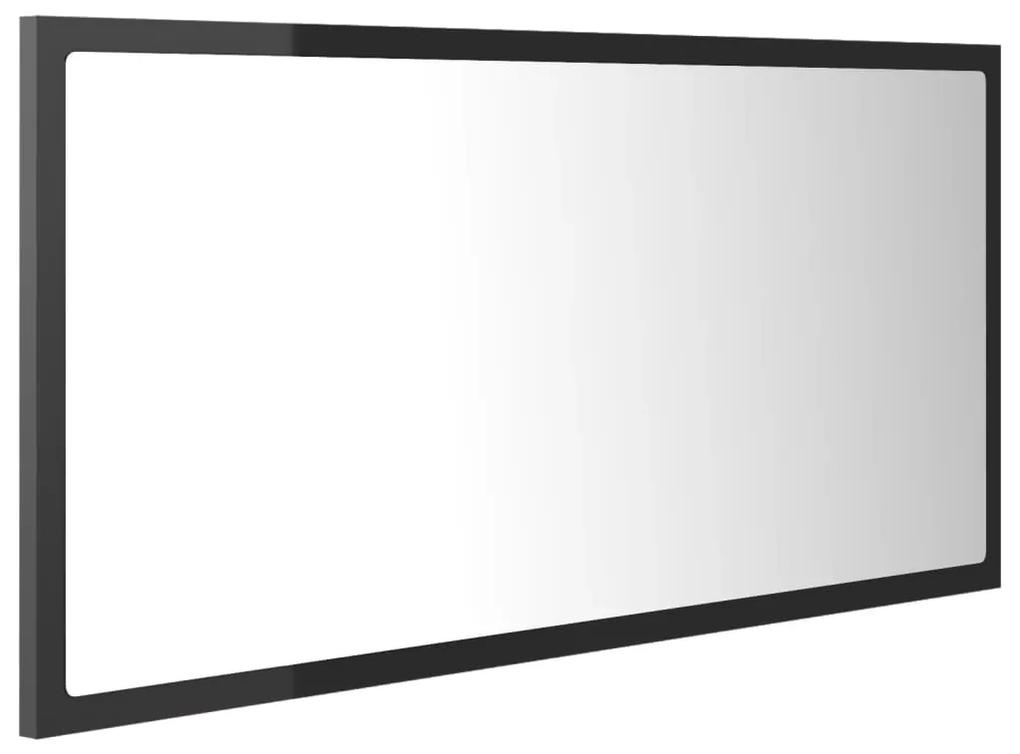 Oglinda de baie cu LED, gri extralucios, 90x8,5x37 cm negru foarte lucios