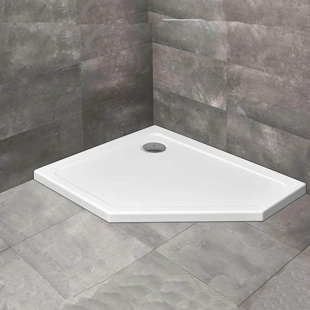 Cadita dus pentagonala Radaway Doros PT E 100x90 cm acril alb stanga