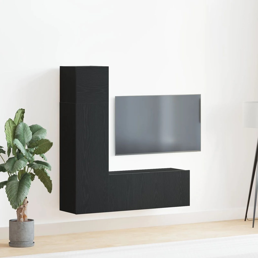 vidaXL Set comodă TV Pe perete 3 pcs Stejar negru 130.5 x 30 x 140 cm