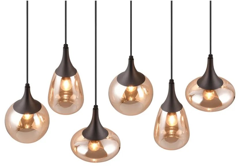 Lustră neagră/portocalie cu abajur din sticlă Lumina – Trio