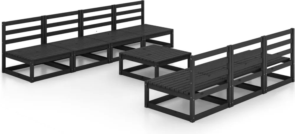 vidaXL Set mobilier de grădină, 8 piese, negru, lemn masiv de pin