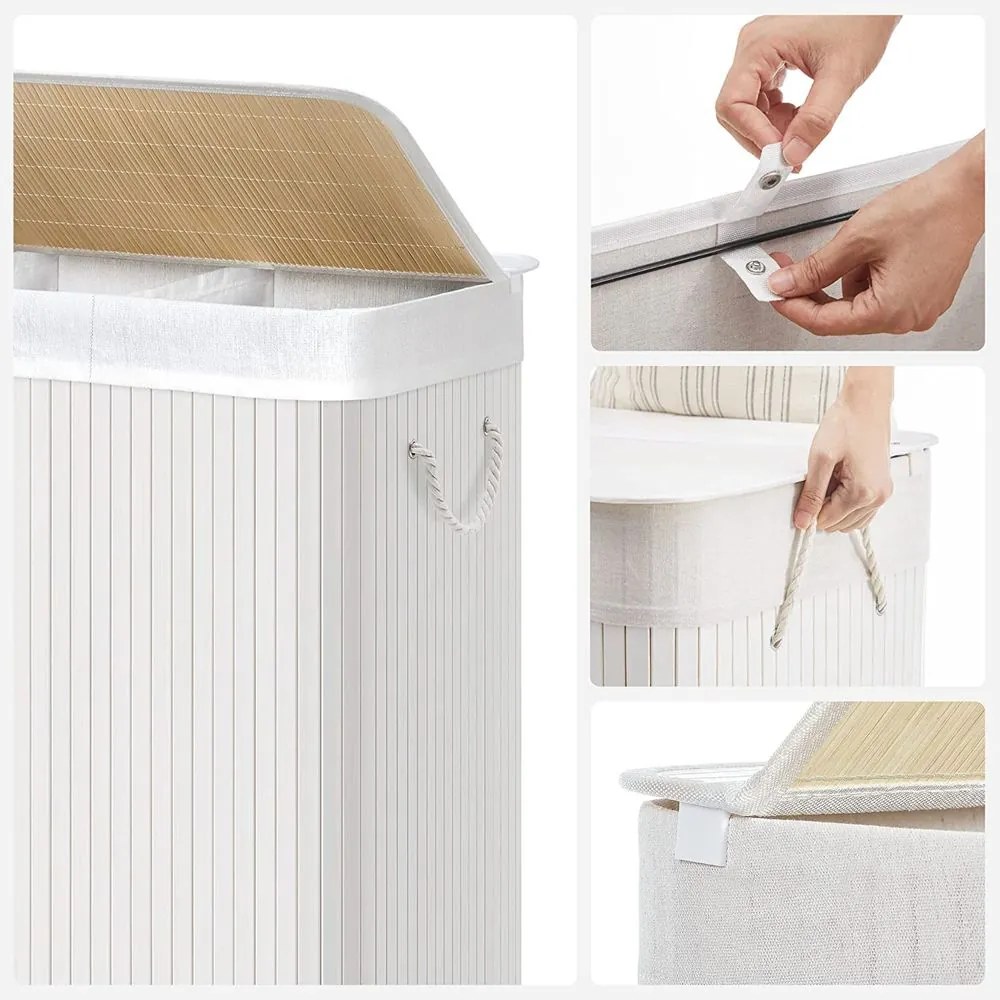 Jurhan Coș de rufe de bambus DORA, 150L, alb