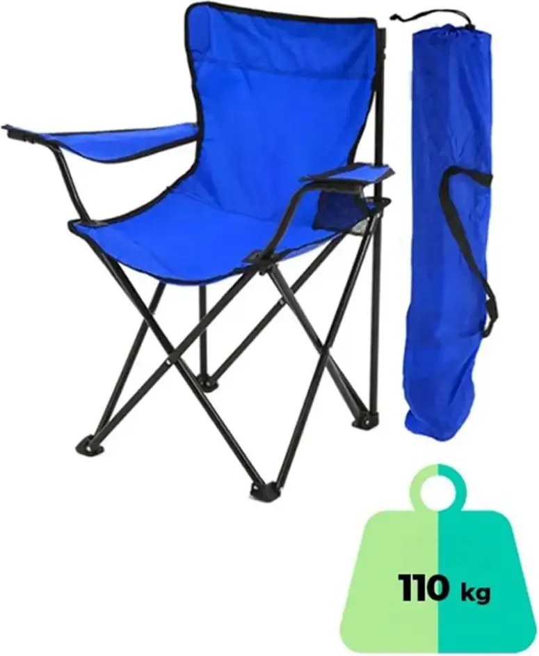 Set 2 Scaune Pliabile cu Cotiere și Suport,  Pentru Camping sau Grădină,albastru