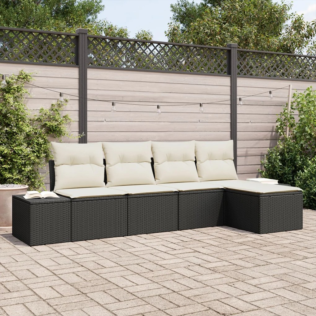 vidaXL Set de canapele pentru grădină 5 pcs Negru Rattan poli