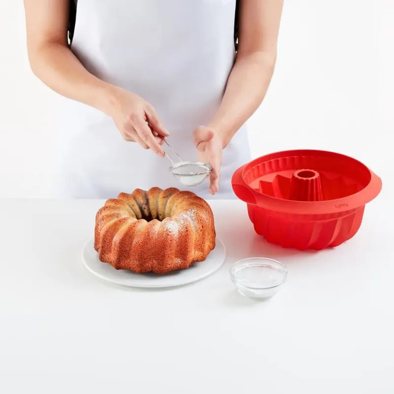 Forma pentru copt chec Lekue 1009483, Ø22 cm, Silicon platinat, -60°C / +220°C, Rosu