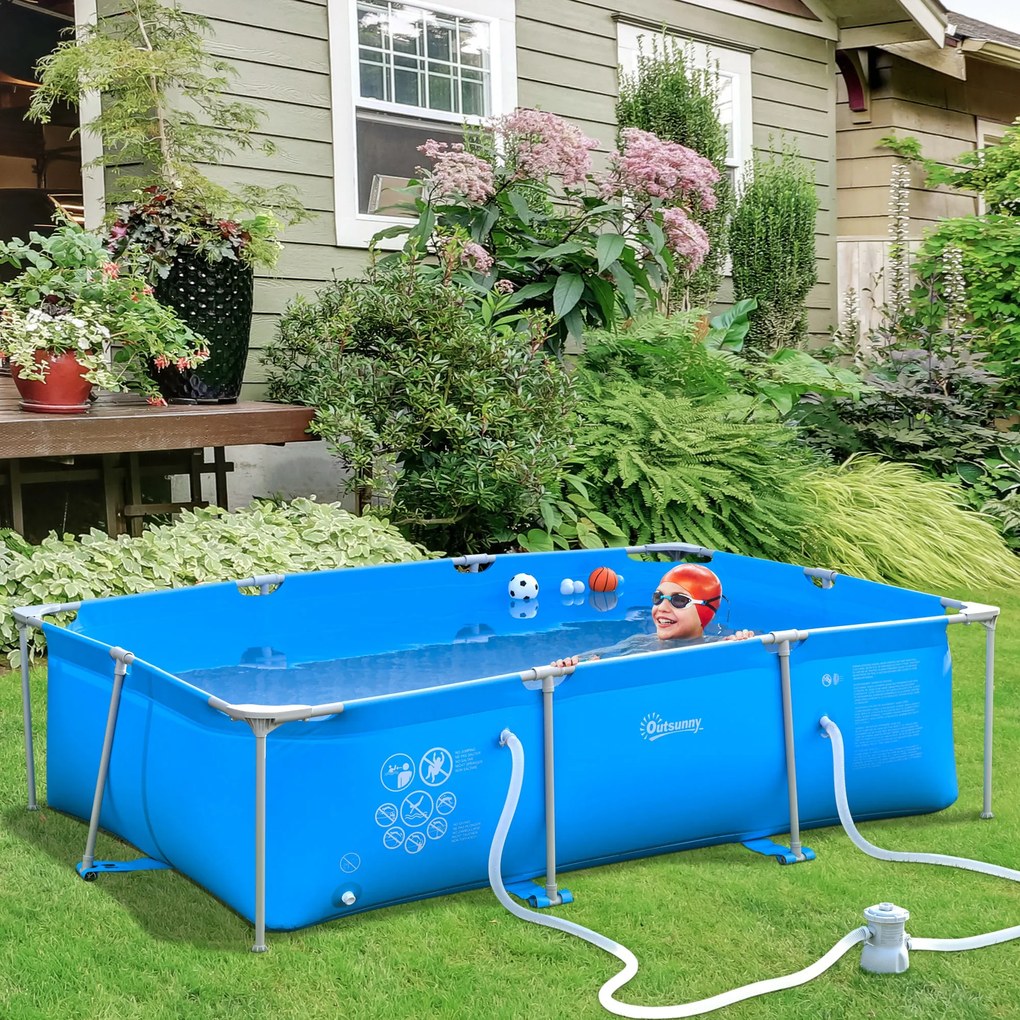 Outsunny Piscină Supraterană cu Filtru și Supapă din Oțel/PVC 292x190x75cm Albastru Perfectă pentru Adulți și Copii în Grădină | Aosom Romania