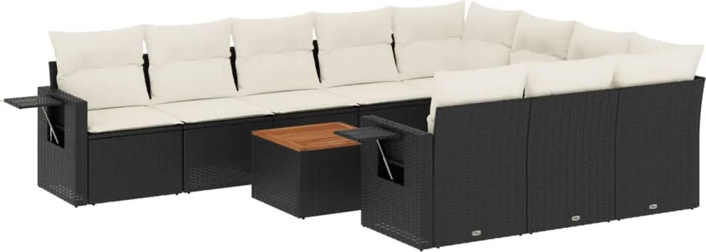vidaXL Set canapele de grădină cu perne, 11 piese, negru, poliratan