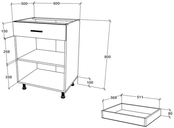Corp Baza Karo, 1 Sertar, 2 Usi, Gri Lucios/Alb, MDF, 60 x 50 x 80 cm
