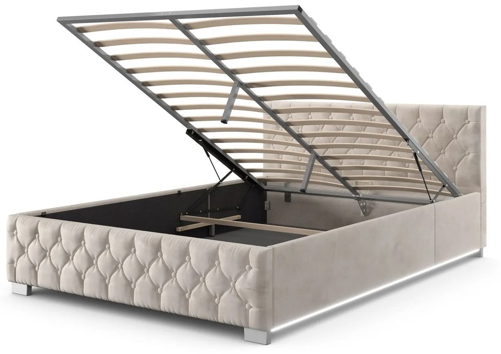 Pat tapitat Nizza 180 x 200 cm cu iluminare LED de culoare bej