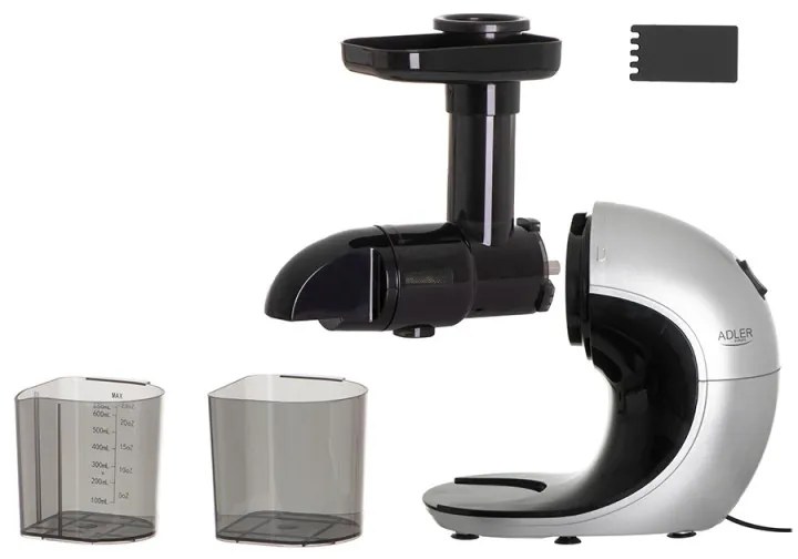 Storcator de fructe Slow juicer Adler AD 4130, 150W, 605ML, 90-105 rpm, Rotatie inversa, Negru/Gri