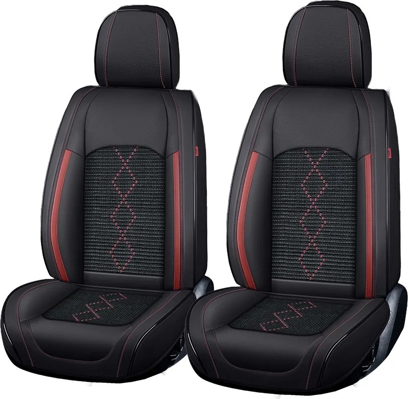 Set huse scaune Premium 5 Locuri Carguard Deluxe Piele Ecologică Perforată Și Textil - Negru - Rosu Închis - protecție interior