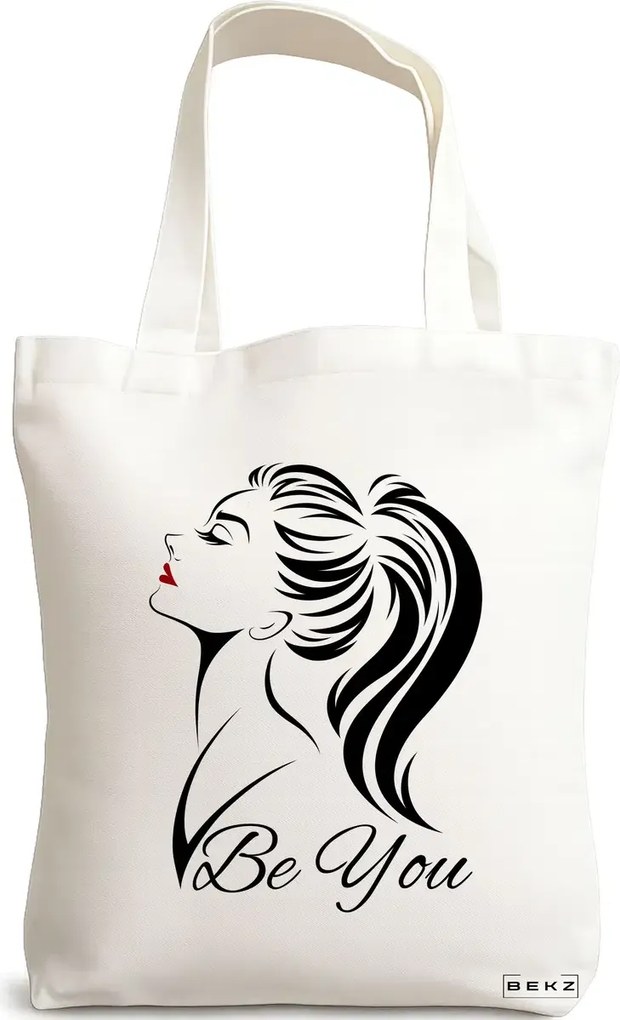Sacosa de Panza pentru Cumparaturi, Geanta Tote, model Be You, 38x34.5 cm, Alba, BEKZ®