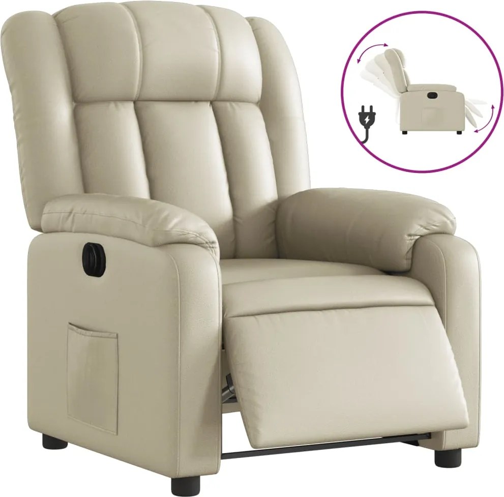 vidaXL Fotoliu rabatabil electric, crem, piele ecologică