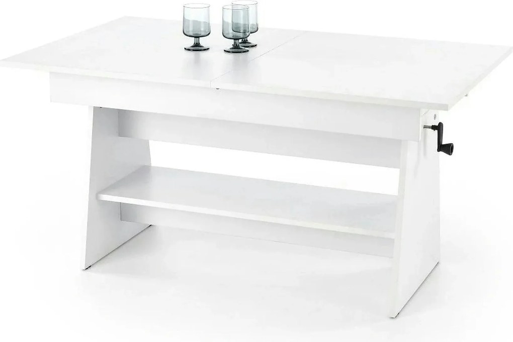 Masuta de cafea extensibila ERIKA, alb, PAL laminat, 120/160x70x61/72