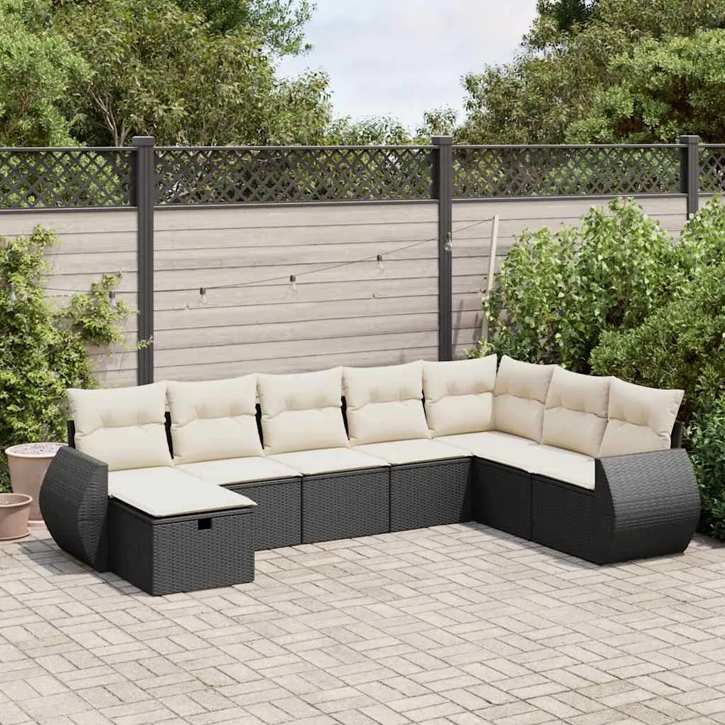 3325632 vidaXL Set mobilier de grădină cu perne, 8 piese, negru, poliratan