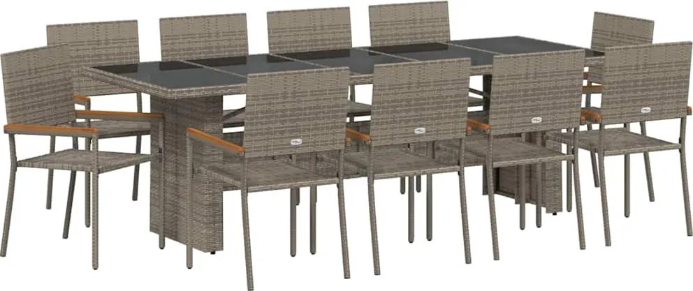 vidaXL Set de masă pentru grădină 11 pcs Gri poliratan