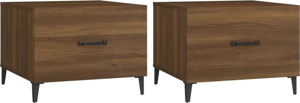 vidaXL Măsuțe cafea picioare metalice, 2 buc. stejar maro, 50x50x40 cm