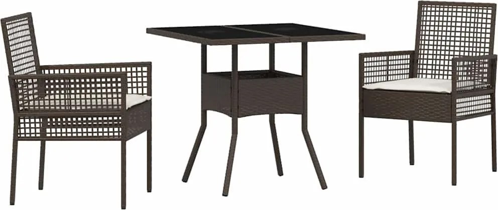 vidaXL Set de masă pentru grădină 3 pcs Maro poliratan