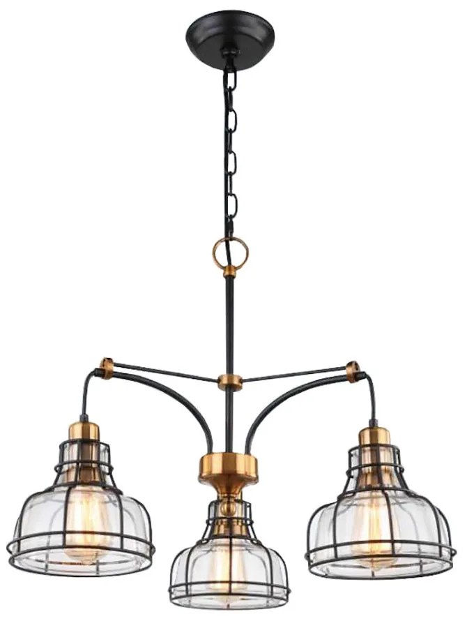 Lustra Loft 3 brate 48x48x55 cm, 3*e27, 40w, metal/sticla, bronz/negru
