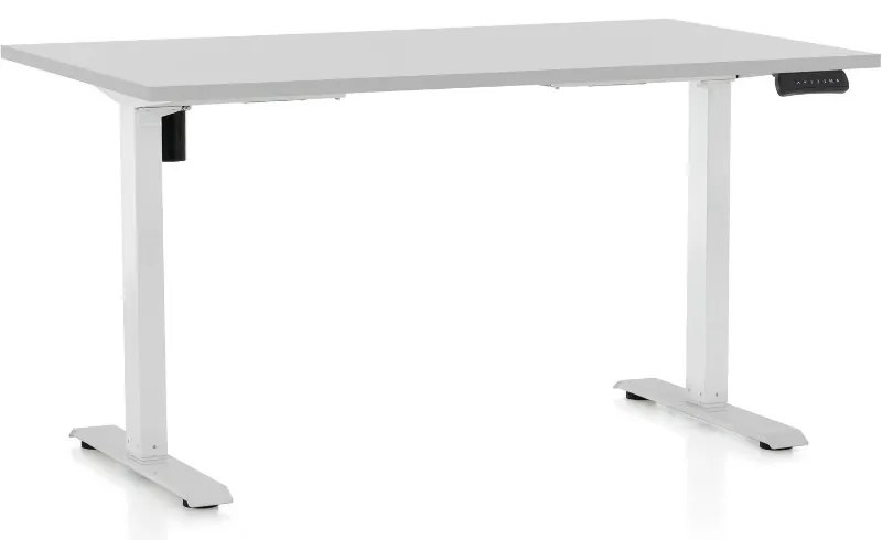 Masa inaltime reglabila OfficeTech B, 120 x 80 cm, bază albă, gri deschis