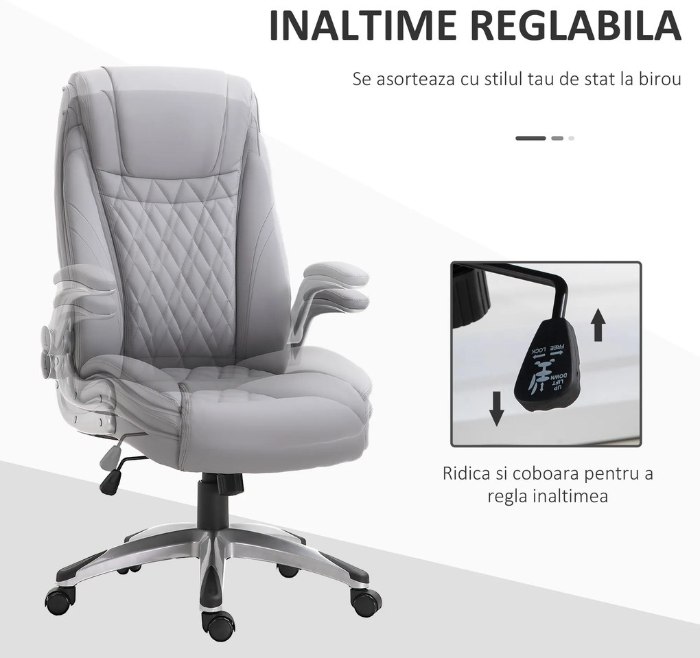 Vinsetto Scaun de Birou Ergonomic cu Căptușeală, Înălțime Reglabilă și 5 Roți Pivotante, 69,5x76x113-121 cm, Gri | Aosom Romania