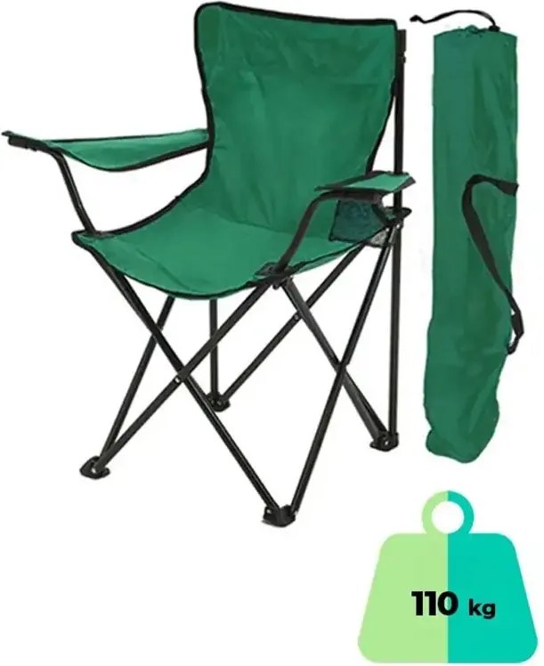 Set 2 Scaune Pliabile cu Cotiere și Suport,  Pentru Camping sau Grădină,verde