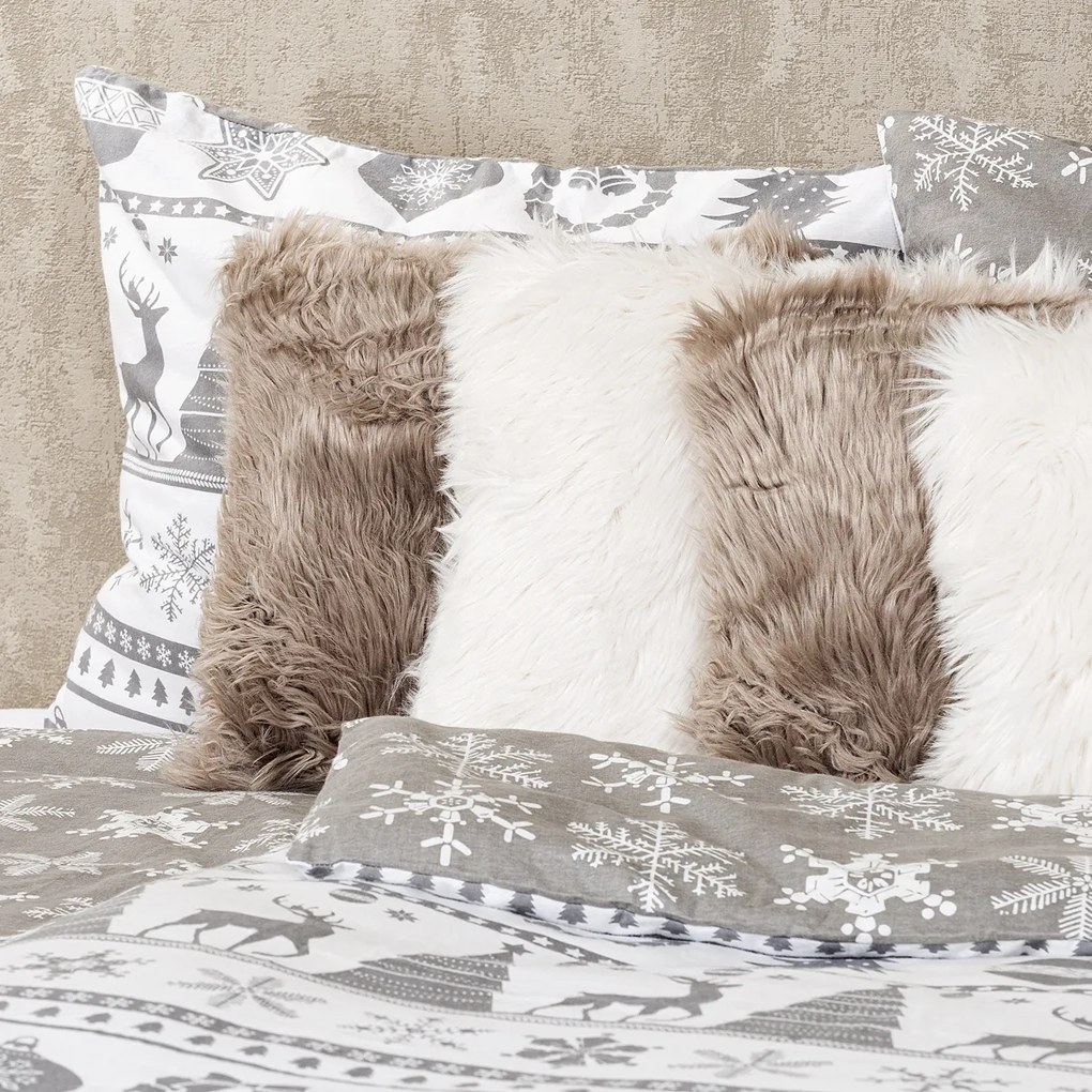 Lenjerie de pat din bumbac flanelCrăciun 4Home Christmas Time, gri, 140 x 200 cm, 70 x 90 cm