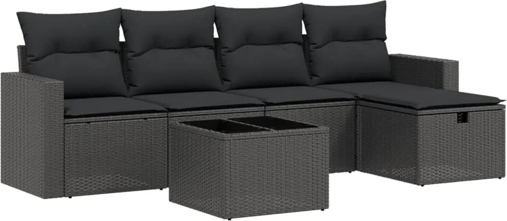 vidaXL Set mobilier de grădină cu perne, 6 piese, negru, poliratan