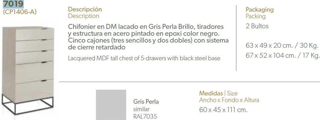 Dulapior cu 5 sertare design modern Chiara AC-CP1406-A