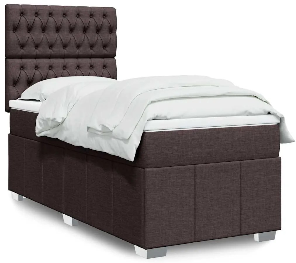 vidaXL Pat box spring cu saltea, maro închis, 90x200 cm, textil