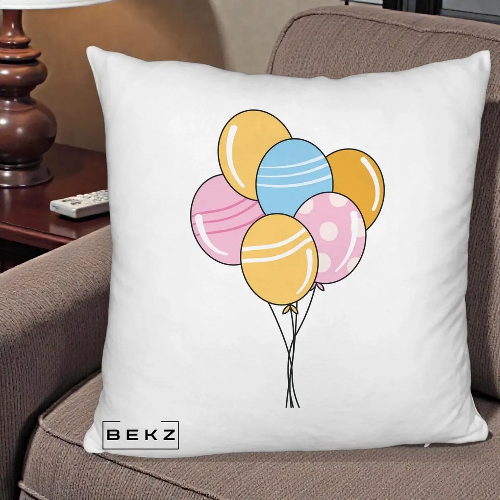 Perna Decorativa Baloane Petrecere, 40x40 cm, Alb Pufos, Husa Detasabila, Perna Inclusa, BEKZ®
