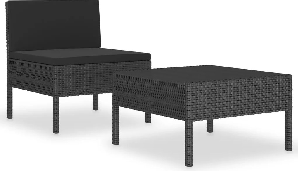 vidaXL Set mobilier de grădină cu perne, 2 piese, negru, poliratan