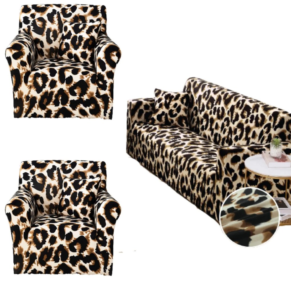 Set huse elastice, canapea 3 locuri + 2 fotolii, cu brate, crem / negru, SHEJ-35