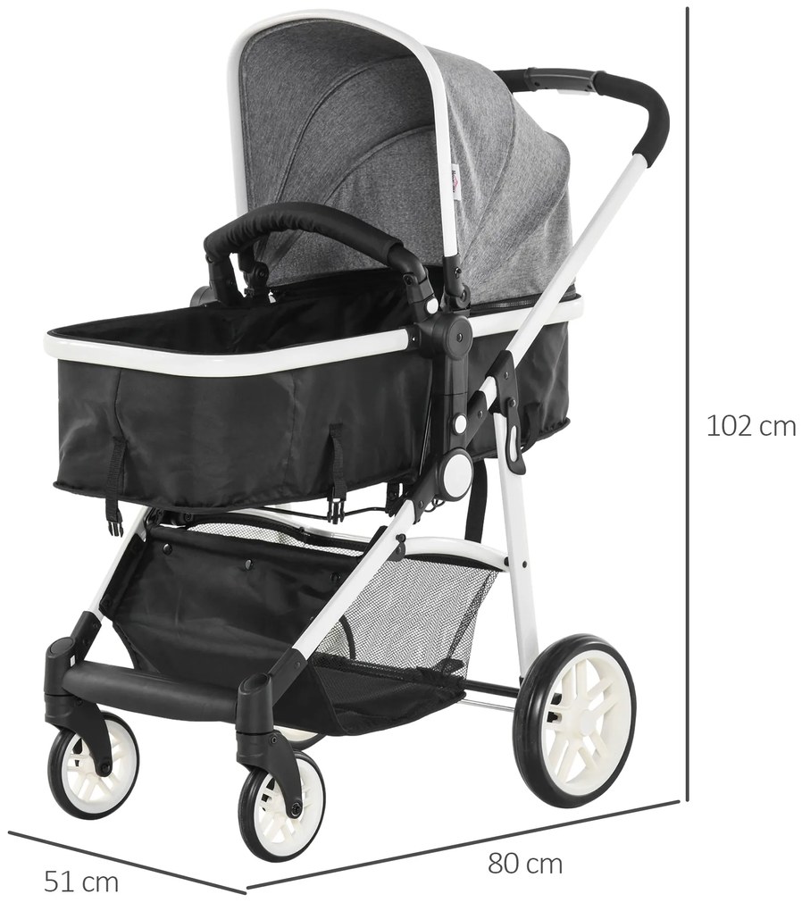 Carucior Dublu Ajustabil si Pliabil , Copii 0-36 luni, Transport pentru copii, Carucior cumparaturi 15kg, 80x51x102cm Gri HOMCOM | Aosom Romania