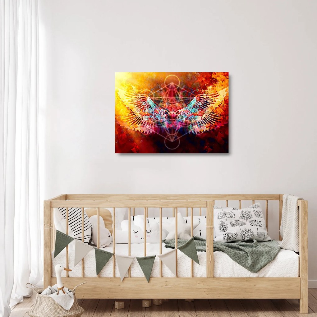 Tablou pe sticlă - Merkaba cu aripi, abstracție (70x50 cm)