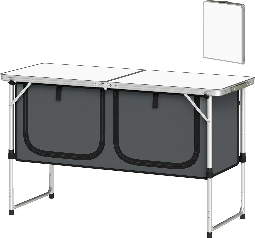 Outsunny Masă de Bucătărie pentru Camping Pliabilă cu Dulap din Material Oxford Cadru din Aluminiu pentru Picnic 120x47x70 cm Argintiu | Aosom Romania