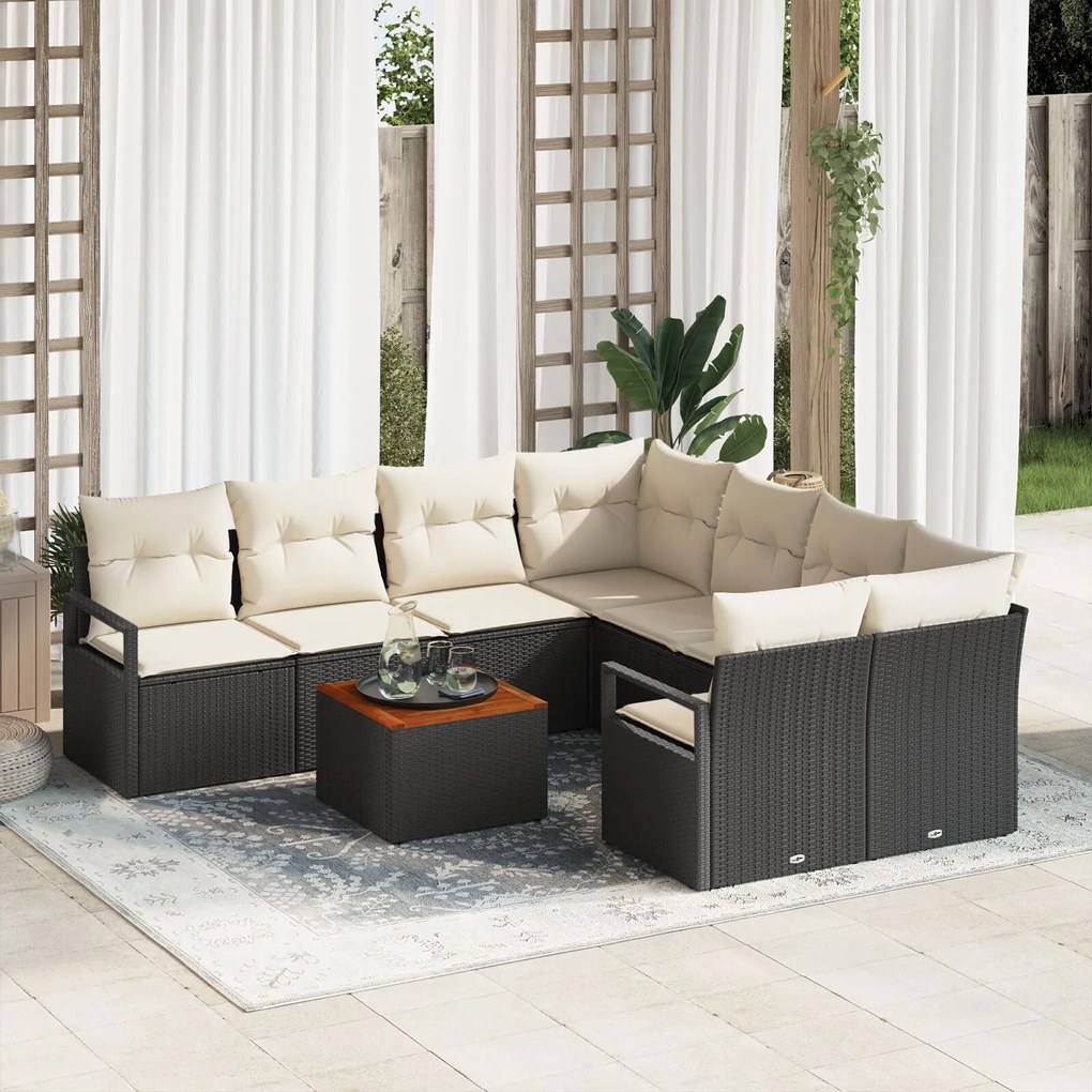vidaXL Set de canapele pentru grădină cu pernă 9 pcs Negru Rattan poli