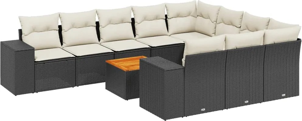 vidaXL Set canapele de grădină cu perne, 11 piese, negru, poliratan