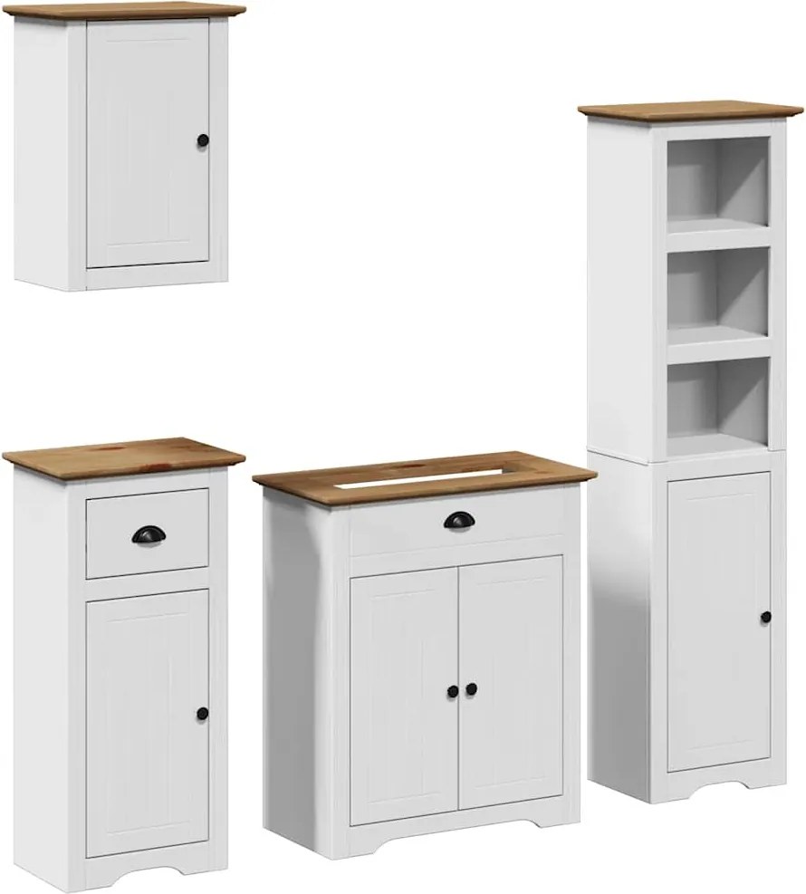 vidaXL Set de mobilier de baie 4 piese lemn masiv de pin alb și maro