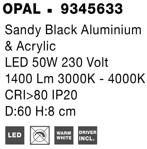 Lustra LED aplicata design modern OPAL 50W negru