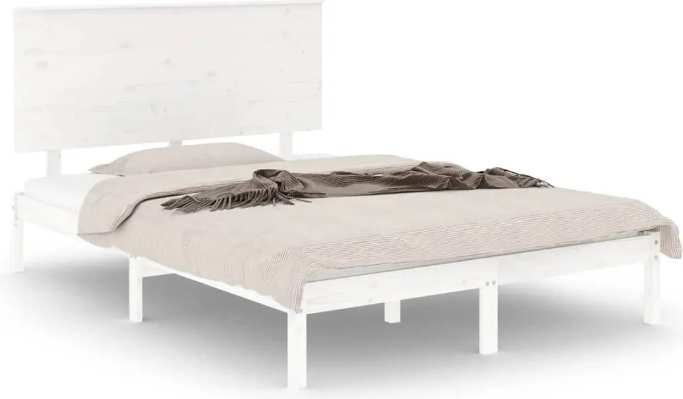 vidaXL Cadru de pat mic dublu, alb, 120x190 cm, lemn masiv