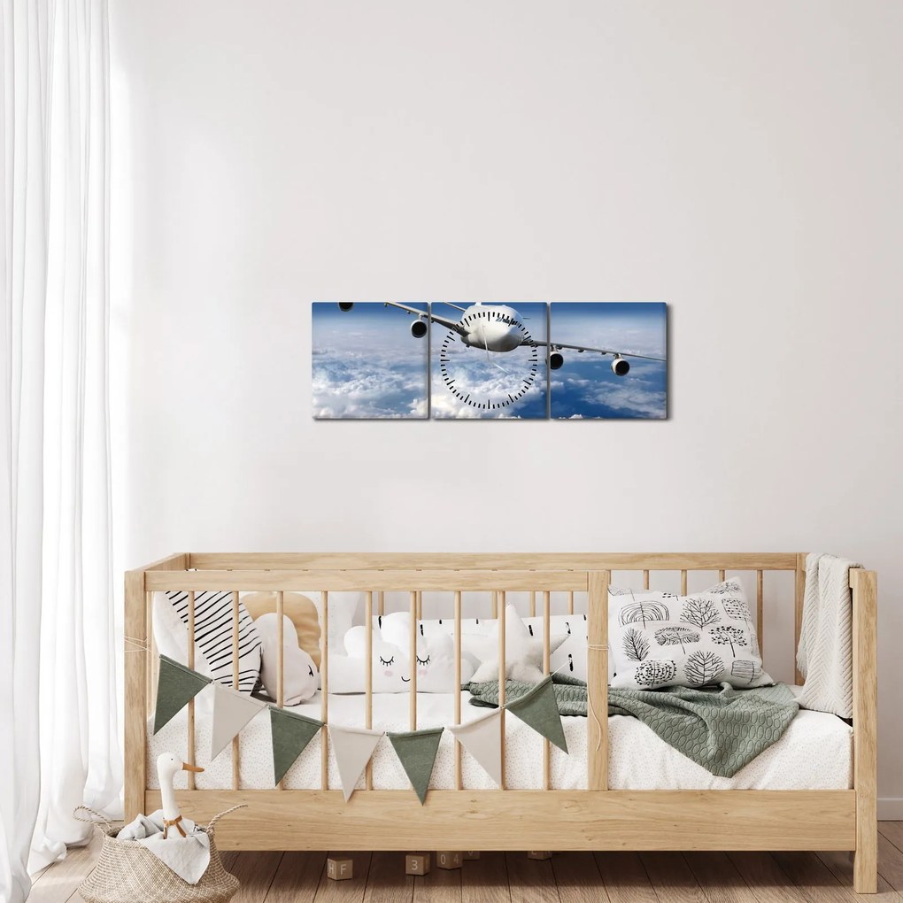 Tablou - Avion în nori (cu ceas) (90x30 cm)