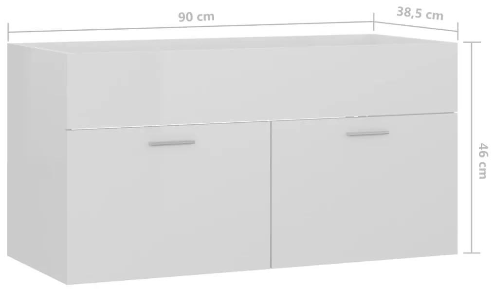 Dulap de chiuveta, alb extralucios, 90x38,5x46 cm, PAL Alb foarte lucios, Dulap pentru chiuveta, 1