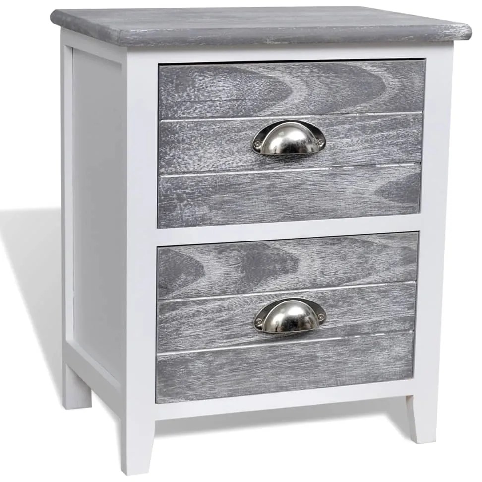 284047 vidaXL Noptieră, gri și alb, 38 x 28 x 45 cm, lemn de paulownia