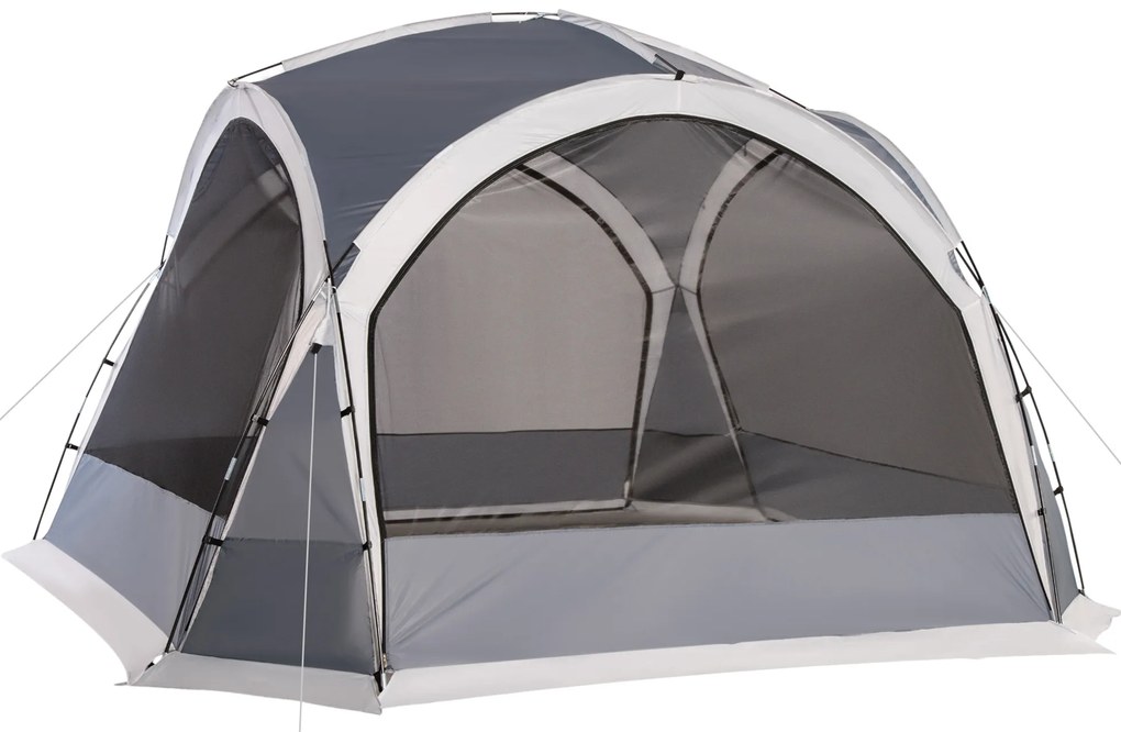 Outsunny Cort de camping tip dôme familial pentru 6-8 persoane cu 4 uși cu plasă de zippé, material Oxford și cârlig pentru lampă | Aosom Romania