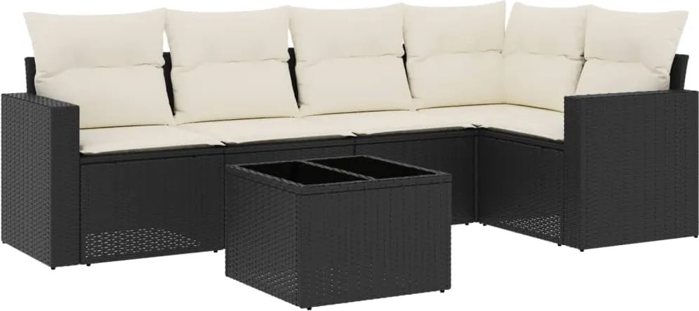 vidaXL Set mobilier de grădină cu perne, 6 piese, negru, poliratan