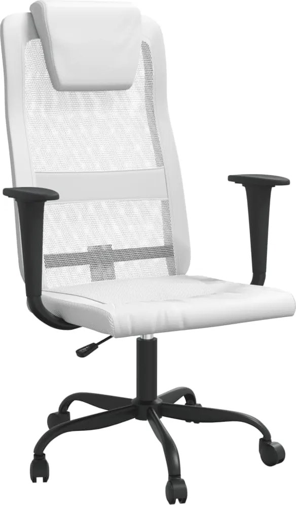 vidaXL Scaun birou reglabil în înălțime, alb, piele artificială/plasă
