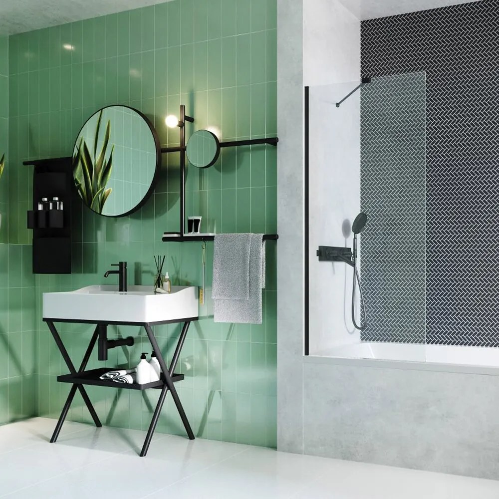 Paravan de cada Radaway Modo New PNJ II negru mat-transparent 60x150 cm sticla 8 mm