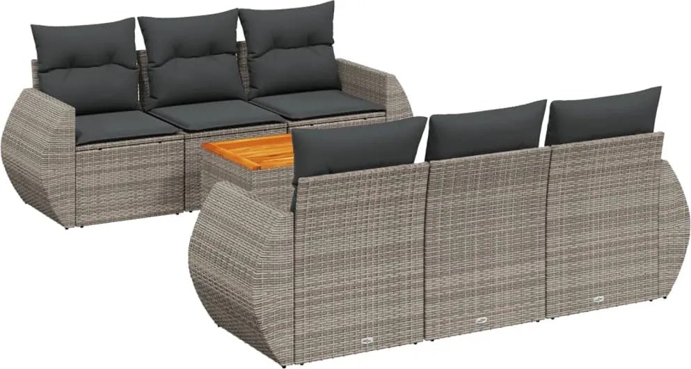 vidaXL Set canapele de grădină, 7 piese, cu perne, gri, poliratan