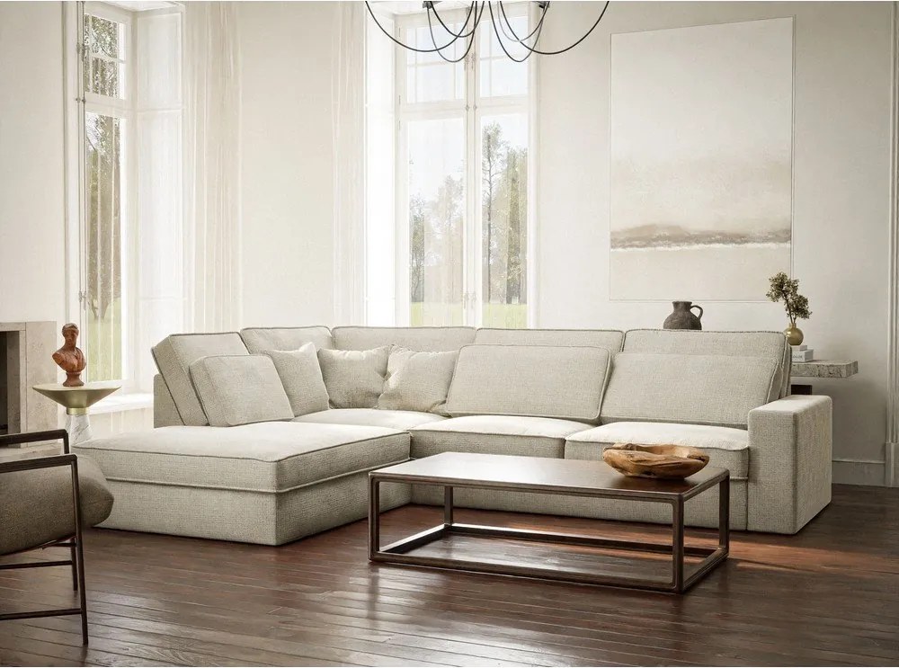 Colțar grej cu tapițerie din chenille (cu colț pe partea stângă/în formă de ”L”) Kirou – Maison de Rêve